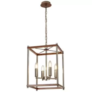 Image of Luminosa Lighting - Luminosa Catskill Ceiling Pendant, 4 Light E14, Walnut, Polished Nickel