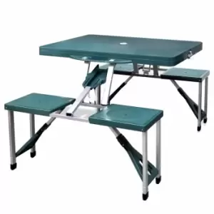 Image of Foldable Camping Table Set with 4 Stools Aluminium Extra Light Green Vidaxl Green