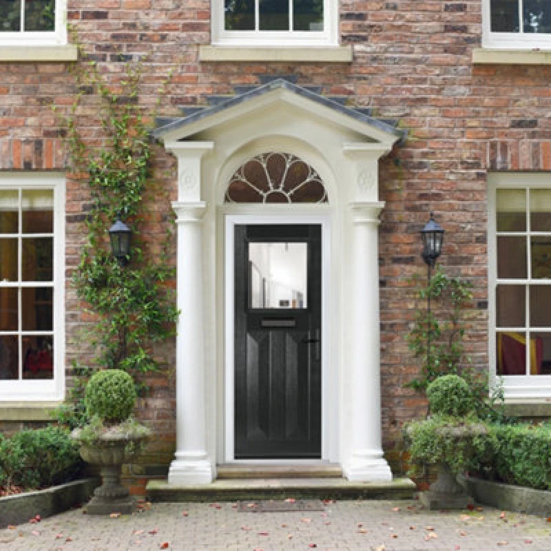 Image of Lacerta Composite Door Eaton Black 920mm X 2090mm Open In Left Hand Clear Glass 10 Year Guarantee - Free Delivery & Smart Lock