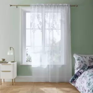 Image of Wisteria Floral Slot Top Curtain Panel, White, 55 x 90" - Catherine Lansfield