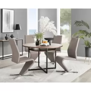 Image of Furniturebox Adley Brown Wood 120cm Storage Dining Table & 4 Cappuccino Willow Silver Feet Faux Leather Chairs