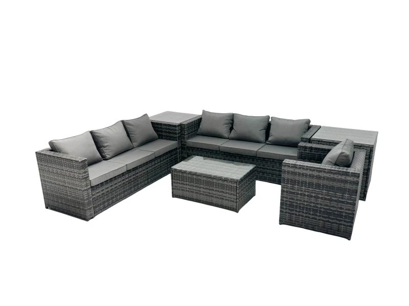 Image of Fimous 7-seater Patio Coffee Table Sofa Set with 2 Side Tables in Dark Grey Dark Grey Unisex