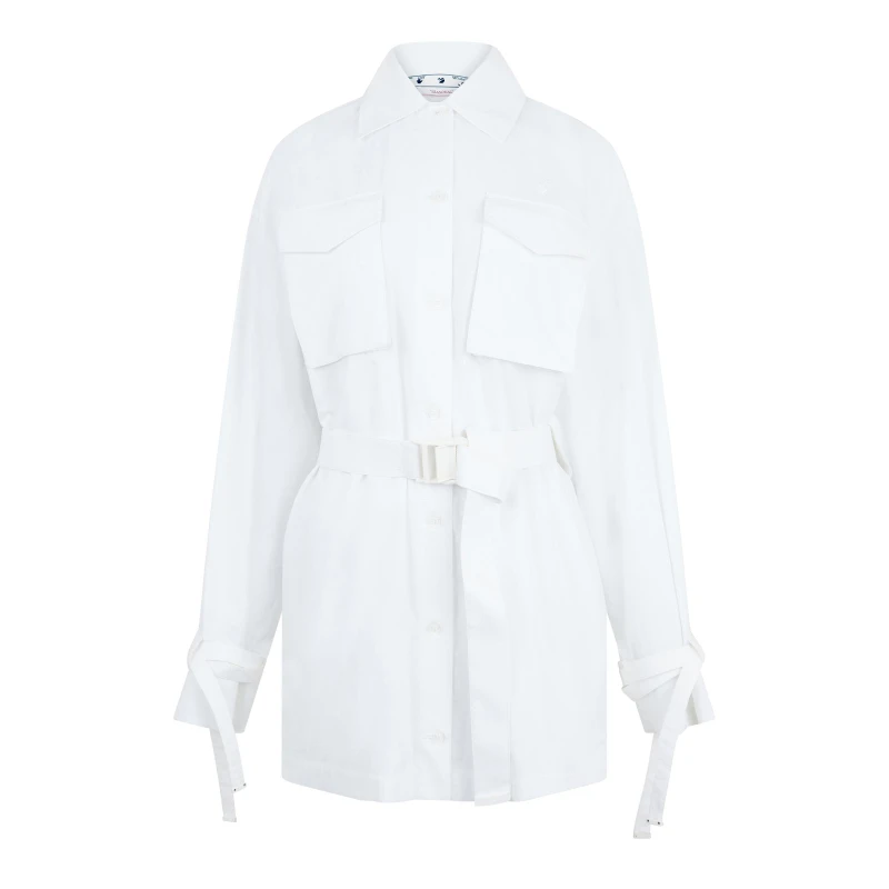 Image of Off White Womens Short-Sleeve Cargo Shirt Dress, Poplin Fabric White White female 4 (36)