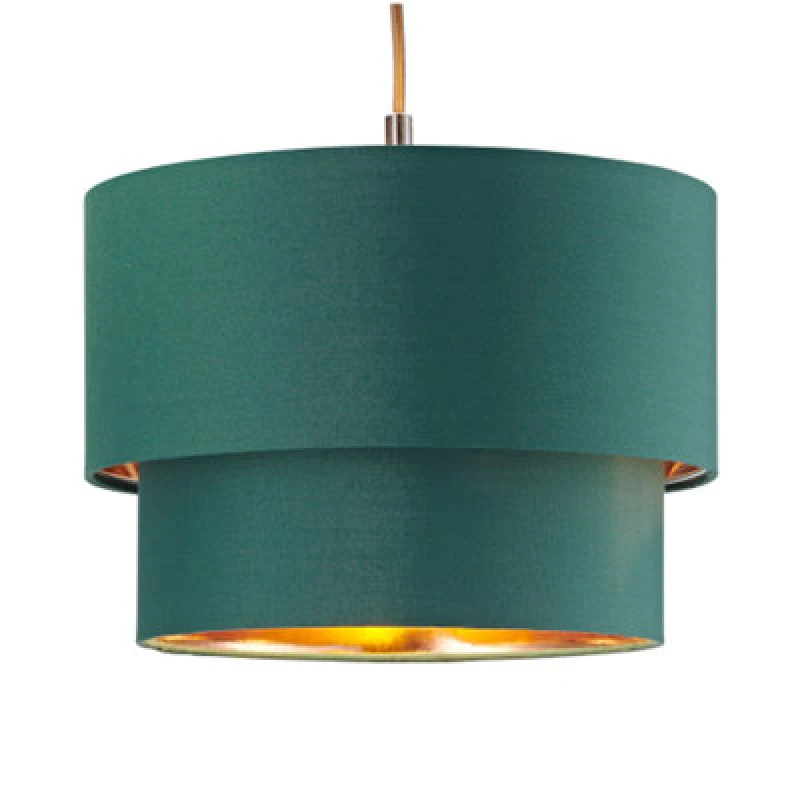 Image of Happy Homewares Modern 10 Forest Green Cotton Double Tier Ceiling Shade With Shiny Copper Inner