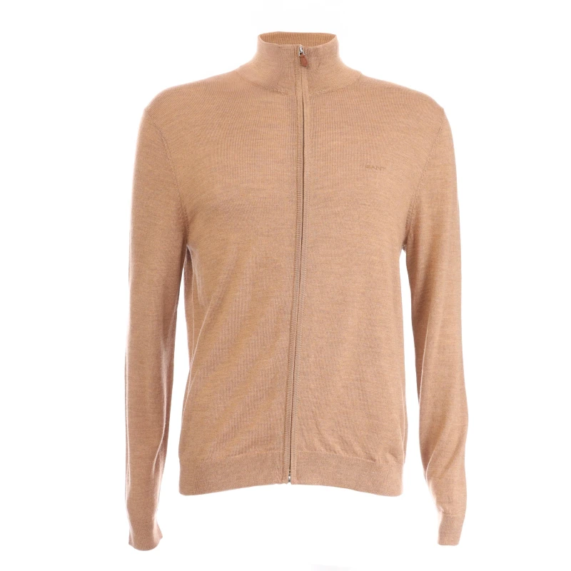 Image of Gant Extrafine Merino Wool Zip Cardigan Sand male S
