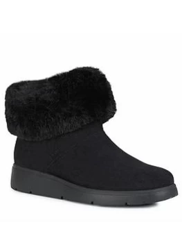 Image of Geox Arlara Suede Faux Fur Chelsea Boots - Black, Size 4, Women