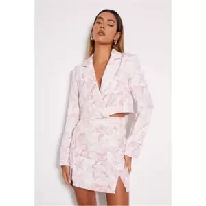 Image of I Saw It First Pink Premium Cropped Printed Blazer - Pink
