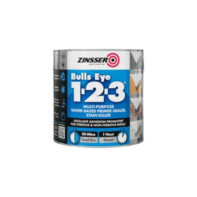Image of ZINSSER Zinsser - Bulls Eye 1-2-3 - Primer-sealer - Stain Killer - 2.5 Litre - Grey ZN7041353C1