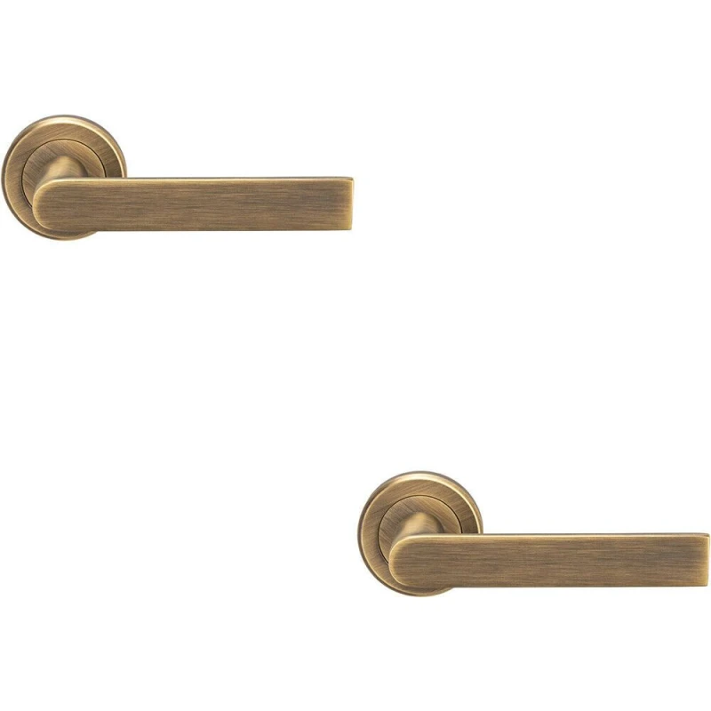 Image of Loops 2x PAIR Flat Rectangular Bar Handle on Round Rose Concealed Fix Antique Brass Metallics