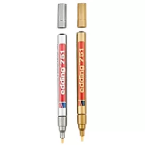 Image of edding 751 Paint Marker Fine Bullet Gold, Silver Pack of 2