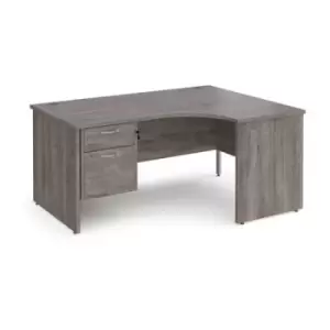Image of Maestro 25 right hand ergonomic desk 1600mm wide with 2 drawer pedestal - grey oak top with panel end leg