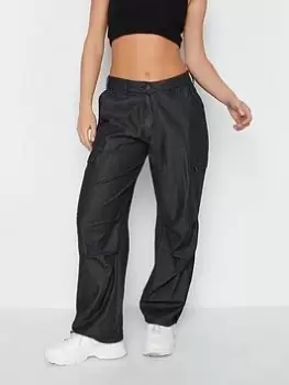 Image of PixieGirl Petite Washed Denim Parachute Trouser, Grey, Size 8, Women