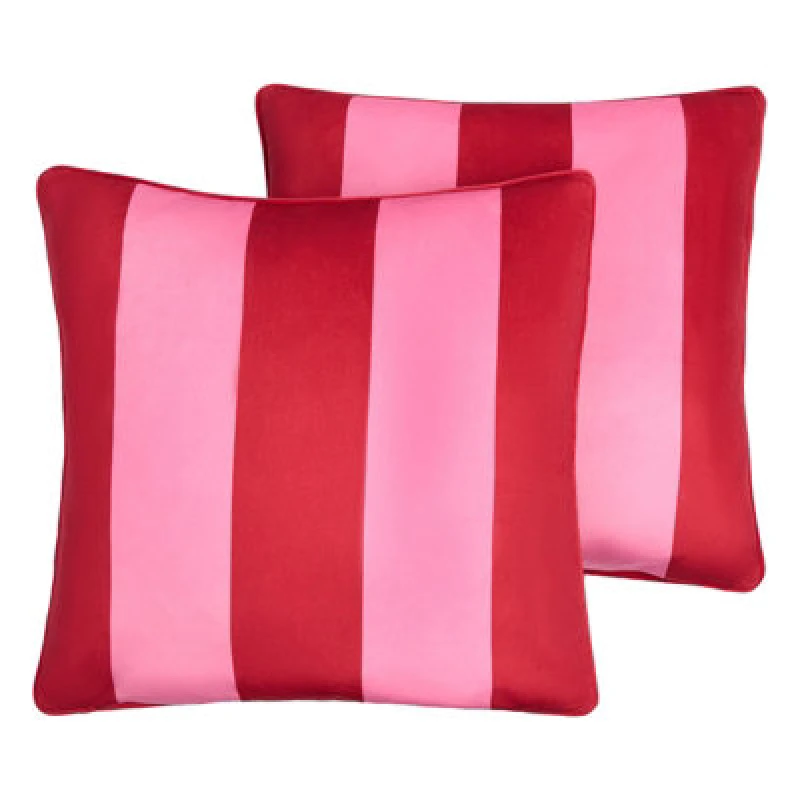 Image of OHS OHS 2 Pack Stripe Cushion Covers Home Decor Set in Pink Size: 45cm x 45cm Pink 45cm x 45cm Unisex 5027434205936