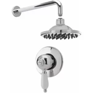 Image of Nuie - Edwardian Round Manual Concealed Shower Valve with Fixed Head and Arm - Chrome