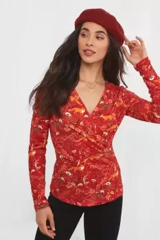 Image of Foxy Animal Print Wrap Top