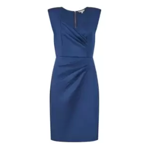 Image of Yumi Navy Scuba Fitted Pleat Detail Dress - Blue