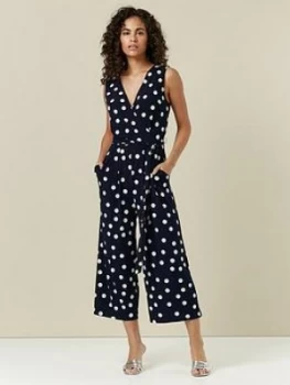 Image of Wallis Spot Culotte Jumpsuit - Navy, Size 12, Women