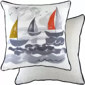 Image of Evans Lichfield - Nautical Sailboats Print Piped Edge Cushion Cover, Multi, 43 x 43 Cm