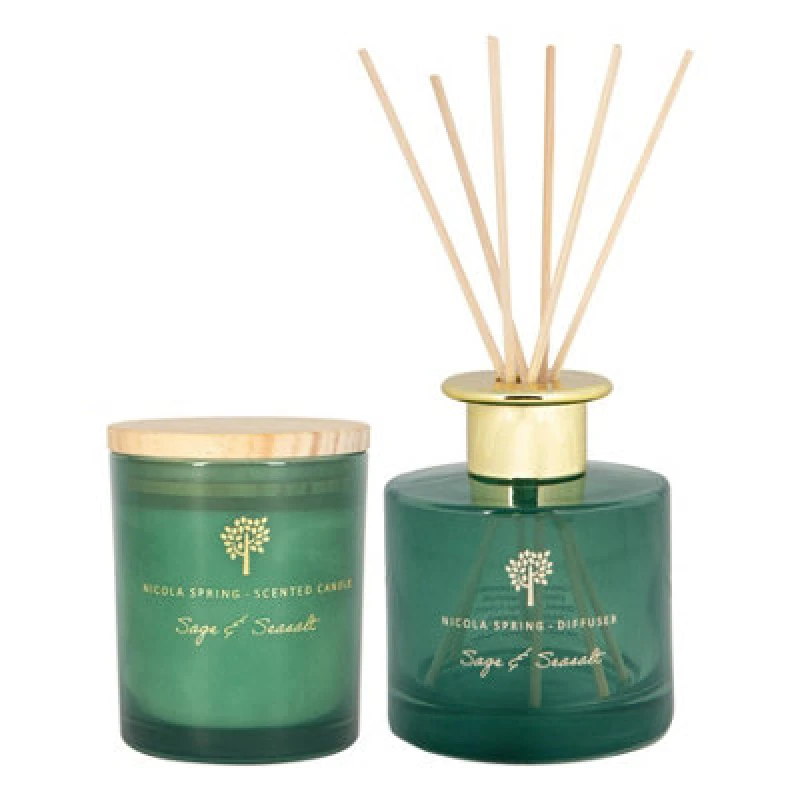 Image of Nicola Spring Scented Candle & Reed Diffuser Set - 130G - Sage & Seasalt