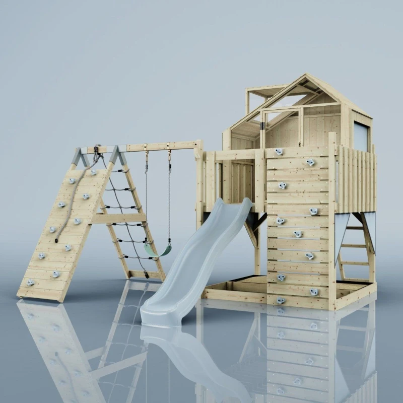 Image of OutdoorToys PolarPlay Kids Climbing Tower & Playhouse Climb & Swing Ragna Mist in Beige Beige Unisex