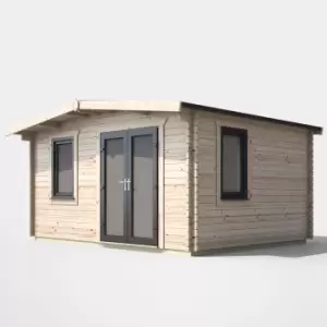 Image of Power 12' x 14' Chalet Log Cabin - Right Side Double Door