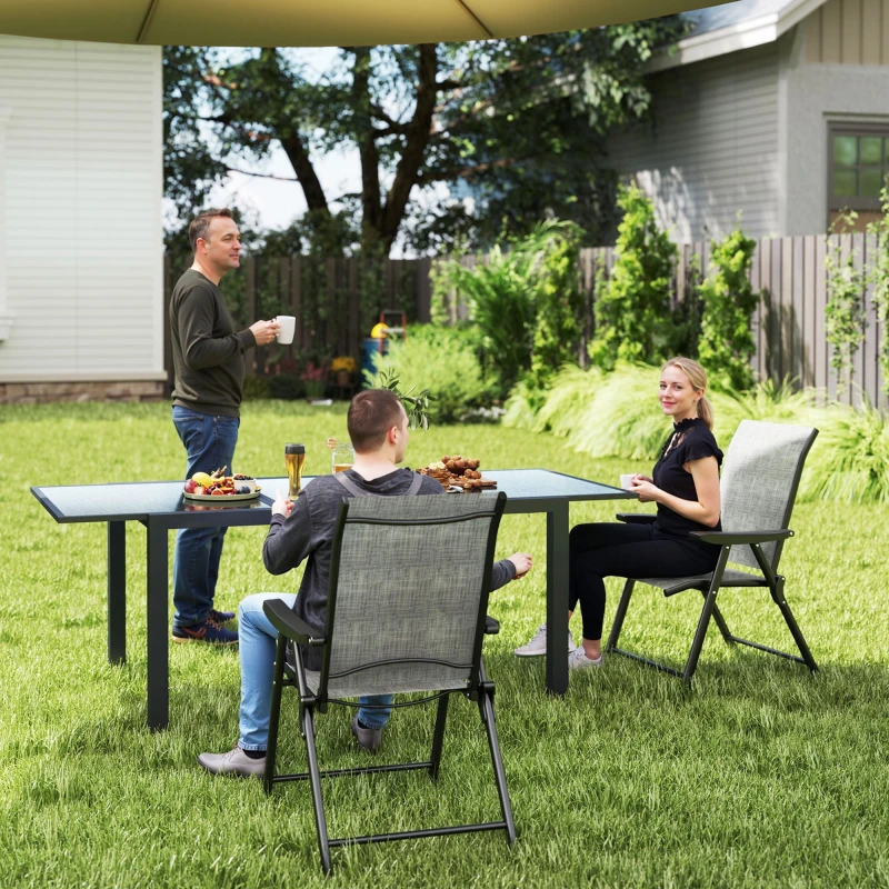 Image of Outsunny 2PCS Folding Chair w/ Breathable Mesh Fabric Seat, Black and Grey True Black