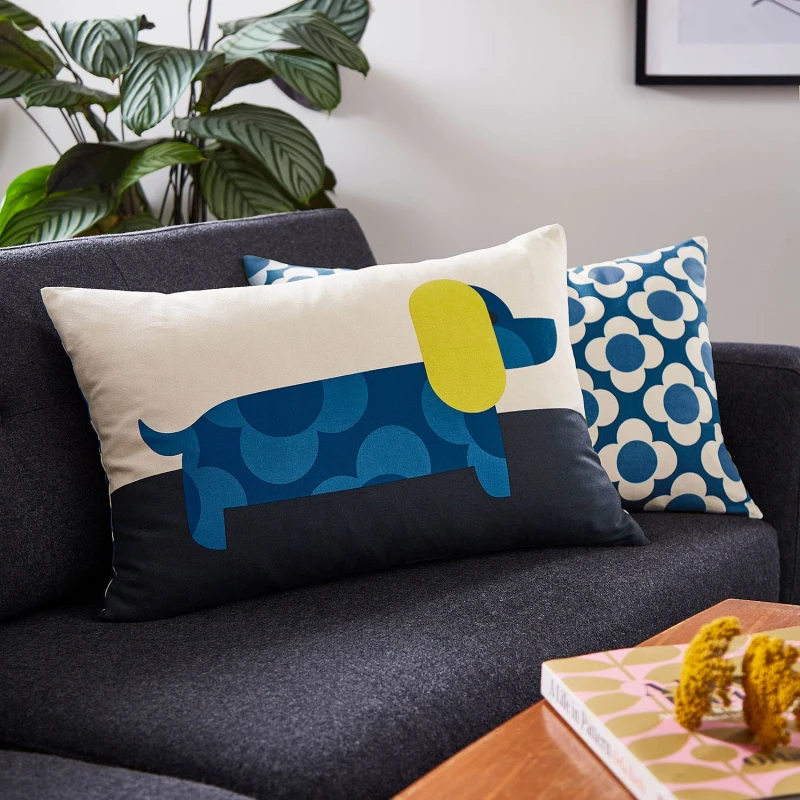 Image of Orla Kiely Dachshund Feather Cushion, Blue