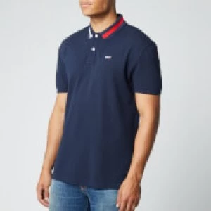 Image of Tommy Jeans Mens Flag Neck Polo Shirt - Twilight Navy - M