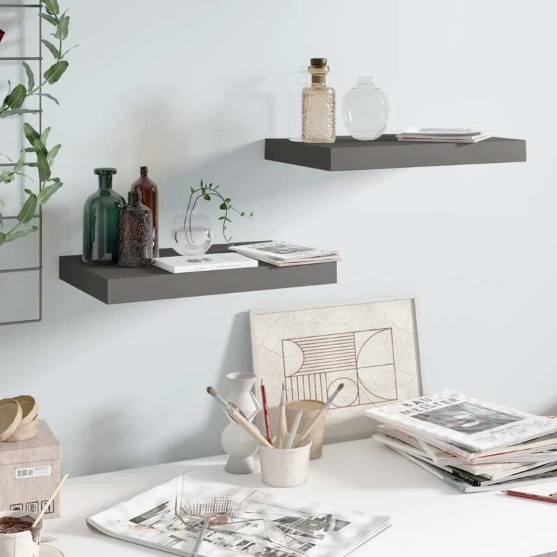 Image of VIDAXL Vidaxl - Floating Wall Shelves 2 pcs High Gloss Grey 40x23x3.8cm mdf 8720286074169