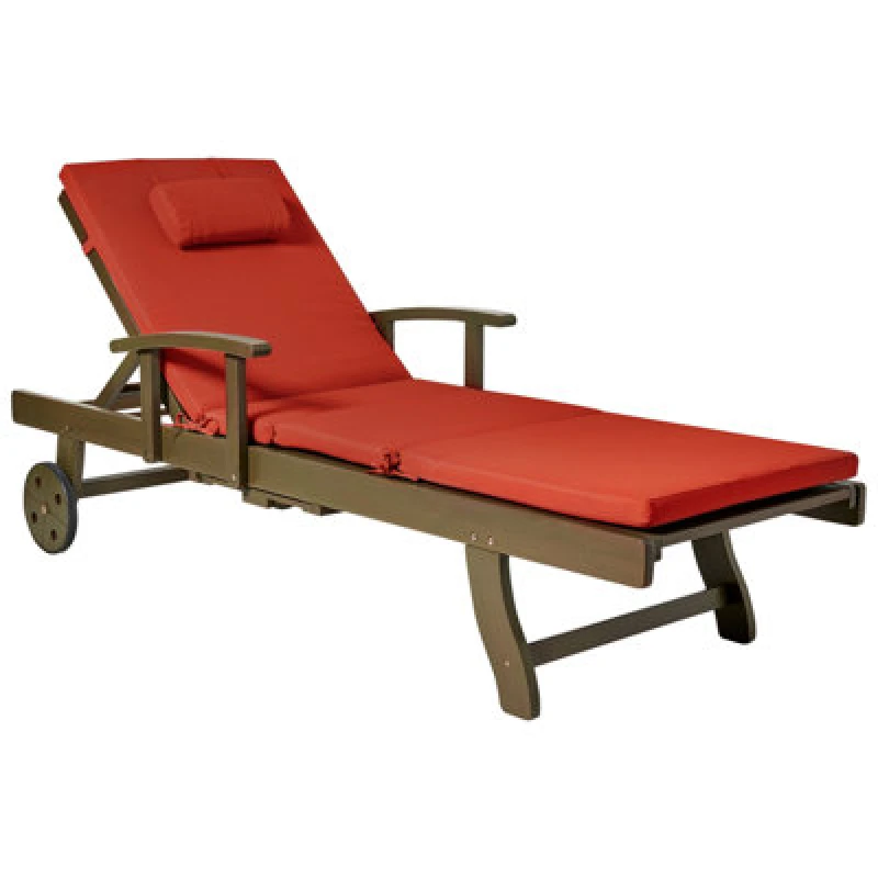 Image of Beliani Sun Lounger With Cushion Amantea Premium Ii Acacia Wood Red