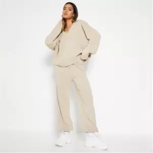 Image of I Saw It First Collared Knitted Jogger Set - Brown