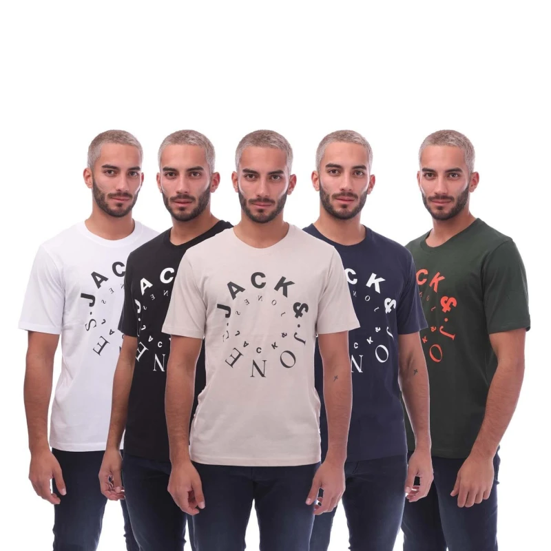 Image of Jack and Jones Warrior S 5 Pack T-Shirts - Multi Multi S
