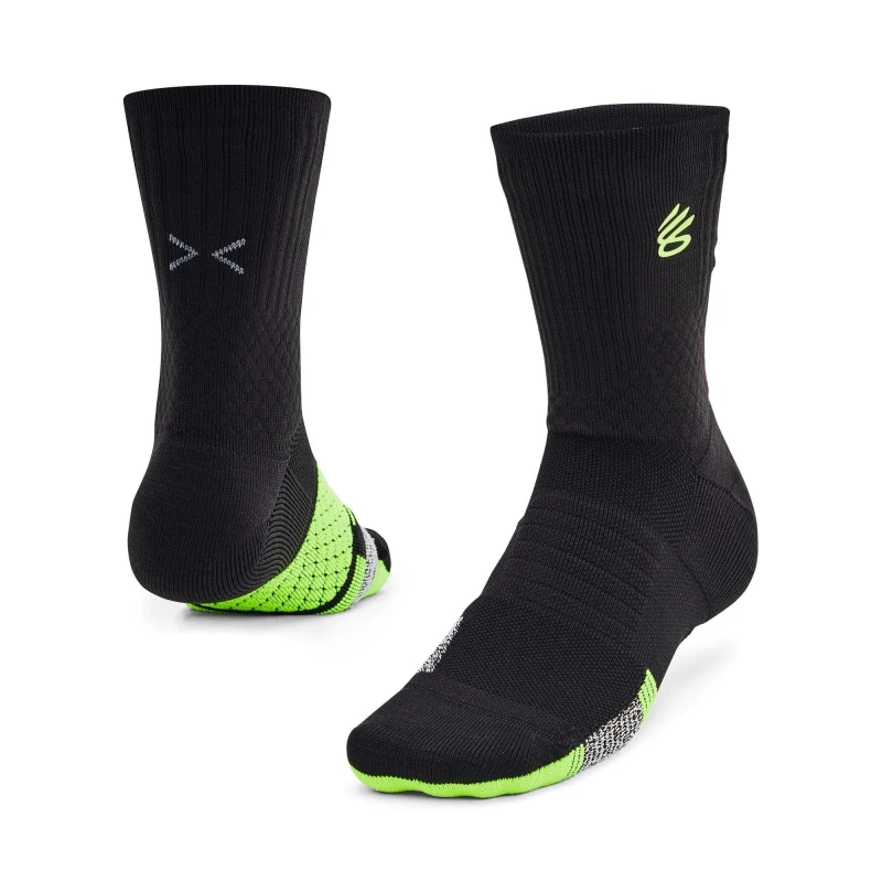 Image of Under Armour Curry ArmourDry Playmaker Mid-Crew Socks Adults - Black 7 - 11