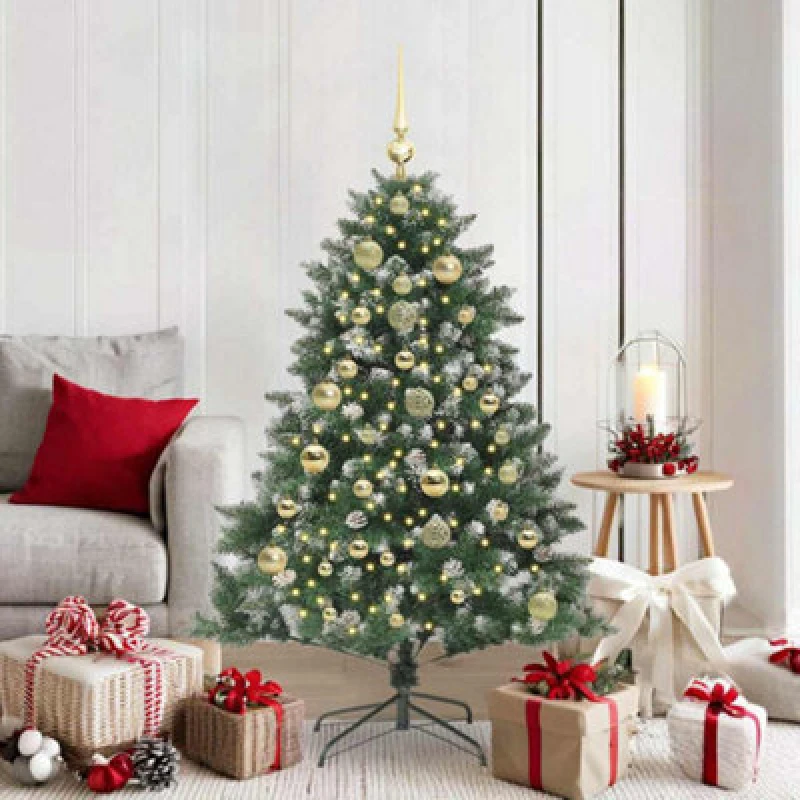 Image of vidaXL Artificial Christmas Tree with Stand, Gold Balls Green 105 x 105 x 150 cm, Green 3395225