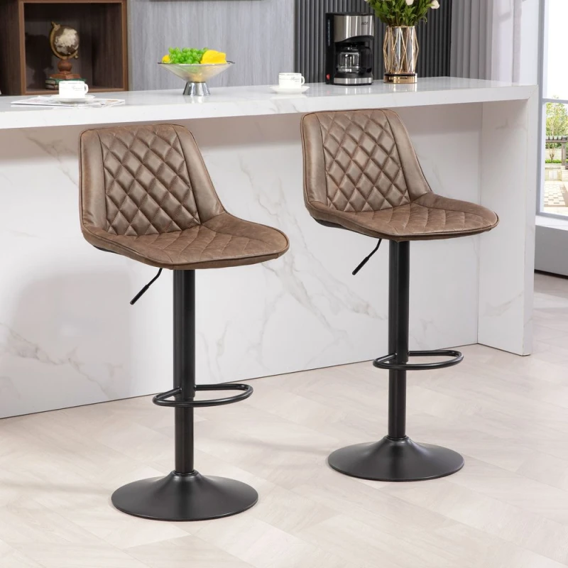 Image of HOMCOM Bar Stools Set of 2 - Adjustable Bar Chairs 360° Swivel for Kitchen Brown TJ Hughes 5056725526573
