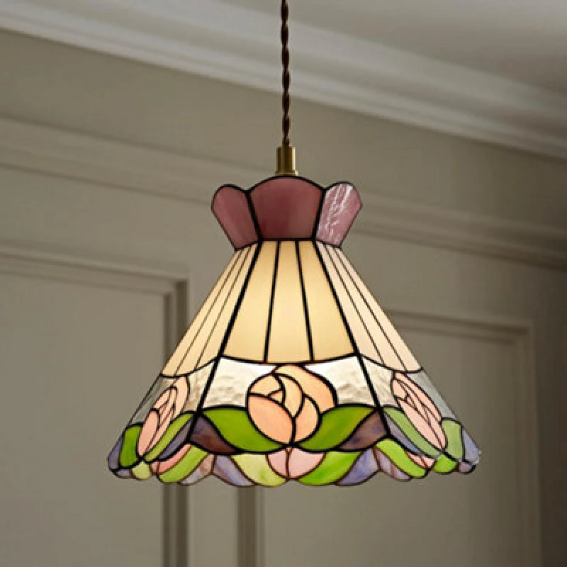 Image of ValueLights ValueLights Evelyn Tiffany Rose Glass Easy Fit Ceiling Pendant Light Lamp Shade Multi One Size Unisex 5016529273790