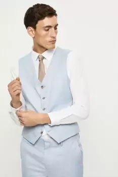 Image of Slim Fit Light Blue Slub Waistcoat