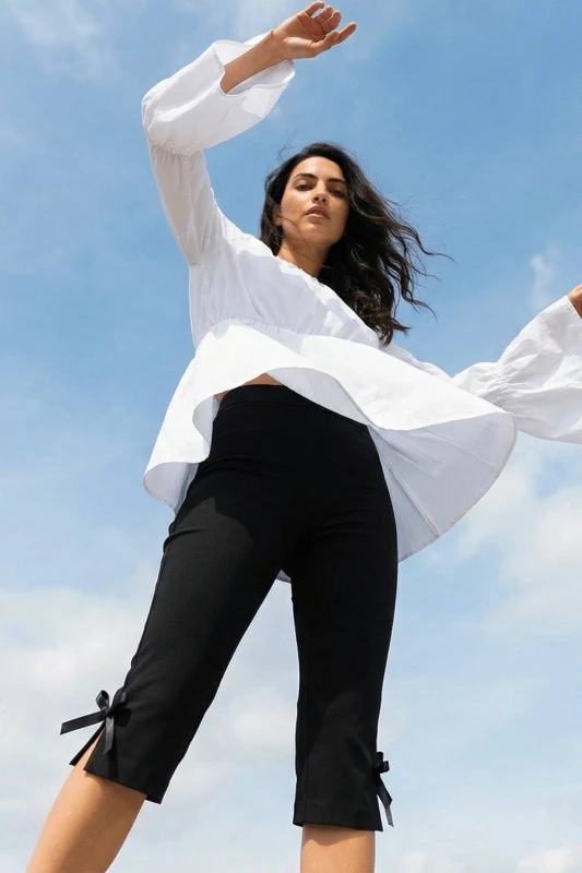 Image of Dusk Womens Bow Bengaline Capri Trouser in Black Size: 16 Black Female 16