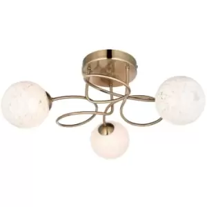 Image of Merano Cesena Multi Arm Glass Semi Flush Ceiling Lamp, Antique Brass Plate, White Confetti Glass