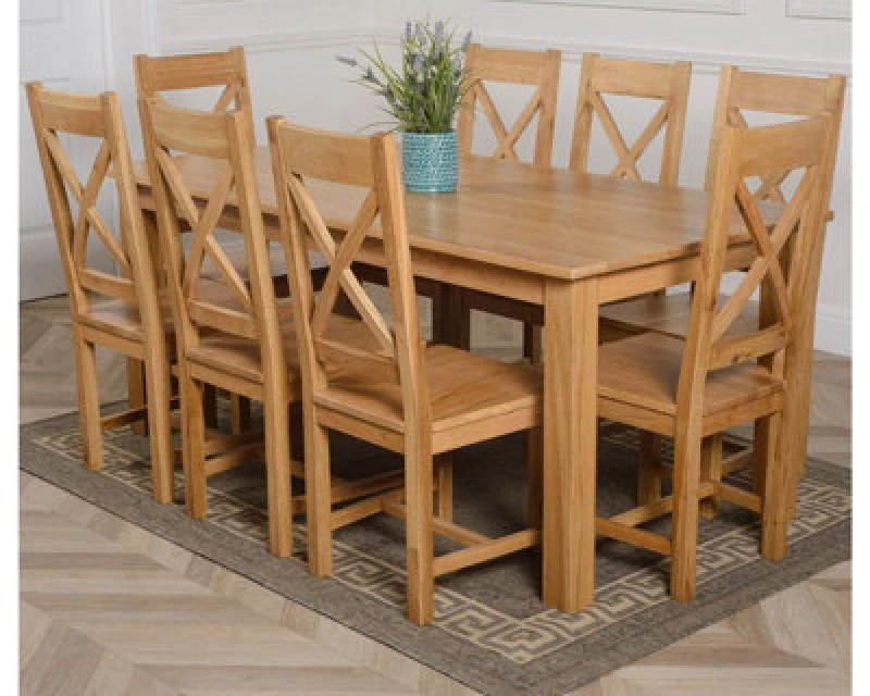 Image of Thats Furniture Oslo 180 x 90cm Large Oak Dining Table & 8 Berkeley Chairs in Brown Brown Unisex 180 x 90 cm