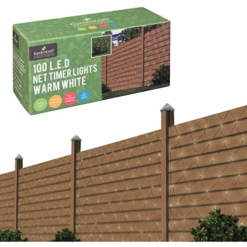 Image of Gardenkraft - 15650 Battery Operated Net Timer Light with 100 LED - Warm White
