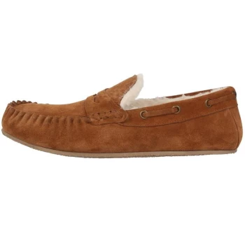 Image of Howick Suede Moccasin Slippers - Brown