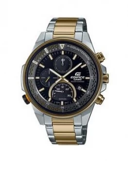 Image of Casio Casio Ediface Efs-S590D Black Chronograph Dial Silver* Gold Tone Stainless Steel Bracelet Watch