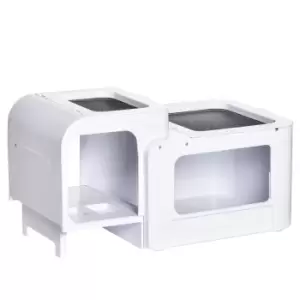 Image of PawHut Tortoise House Turtle Tank Hermit Crab Habitat Small Reptile Cage with Water Area Basking Platform Ramp 47 x 28 x 25 cm, White