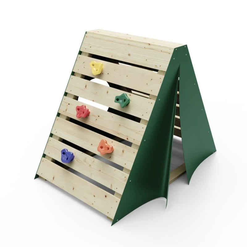 Image of Rebo Wooden Climbing Pyramid with Climbing Wall and Secret Den - Green Green