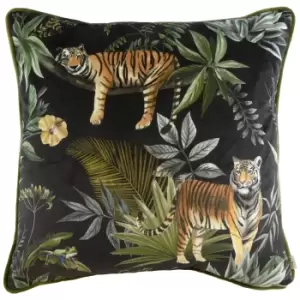 Image of Evans Lichfield Jungle Tiger Cushion Cover (43cm x 43cm) (Black/Sage Green)