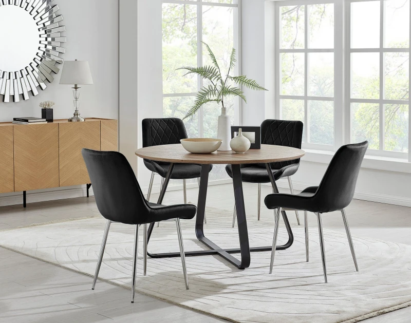 Image of FurnitureboxUK FurnitureboxUK Santorini Brown Round Dining Table And 4/6 Pesaro Silver Leg Chairs in Black One Size Unisex 5056542678363