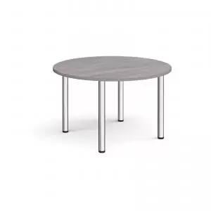 Image of Circular chrome radial leg meeting table 1200mm - grey oak