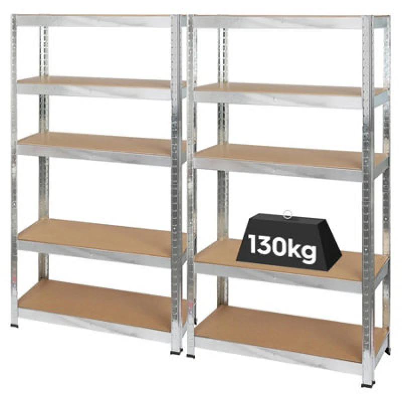 Image of Harbour Housewares 2Pc 5-Tier Steel Garage Shelving Unit - Galvanised Boltless Assembly Heavy Duty Modular Garage Storage Racking
