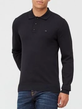 Image of Calvin Klein Cotton Silk Long Sleeve Polo Shirt - Black